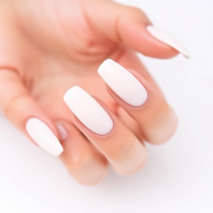 Unha de gel alongada com curvatura elegante e cor suave